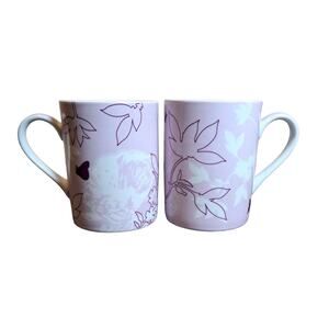 Starbucks Mugs 2006 Purple Floral Flower Butterfly 12 oz *2* Ceramic
